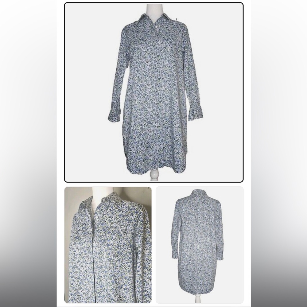 Comptoir Des Cotonniers Blue Floral Lightweight Buttondown Dress